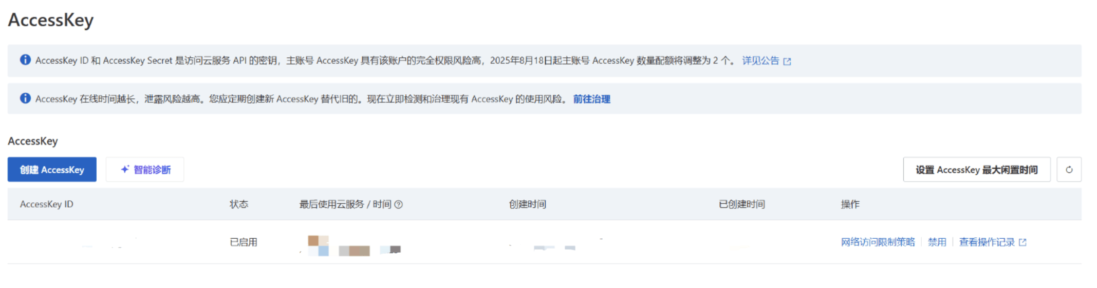 AccessKey管理界面